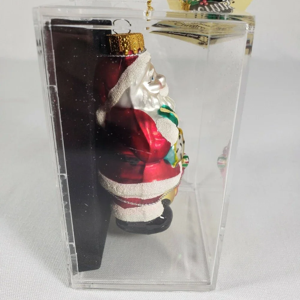 Sterling Designers Studio Hand Crafted Glass Christmas Ornament Santa w/ Toy Bag